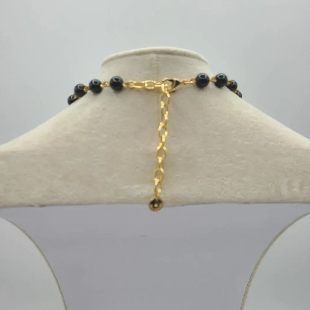 Talbots Black Bead Flower Necklace with Crystals NWOT! - Picture 5 of 11